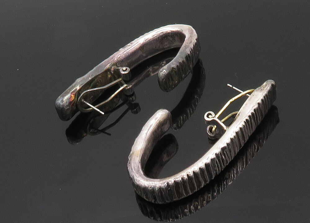 ISRAEL 925 Sterling Silver Vintage Dark Tone Sculpted JHoop Earrings EG10027