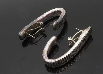 ISRAEL 925 Sterling Silver Vintage Dark Tone Sculpted JHoop Earrings EG10027