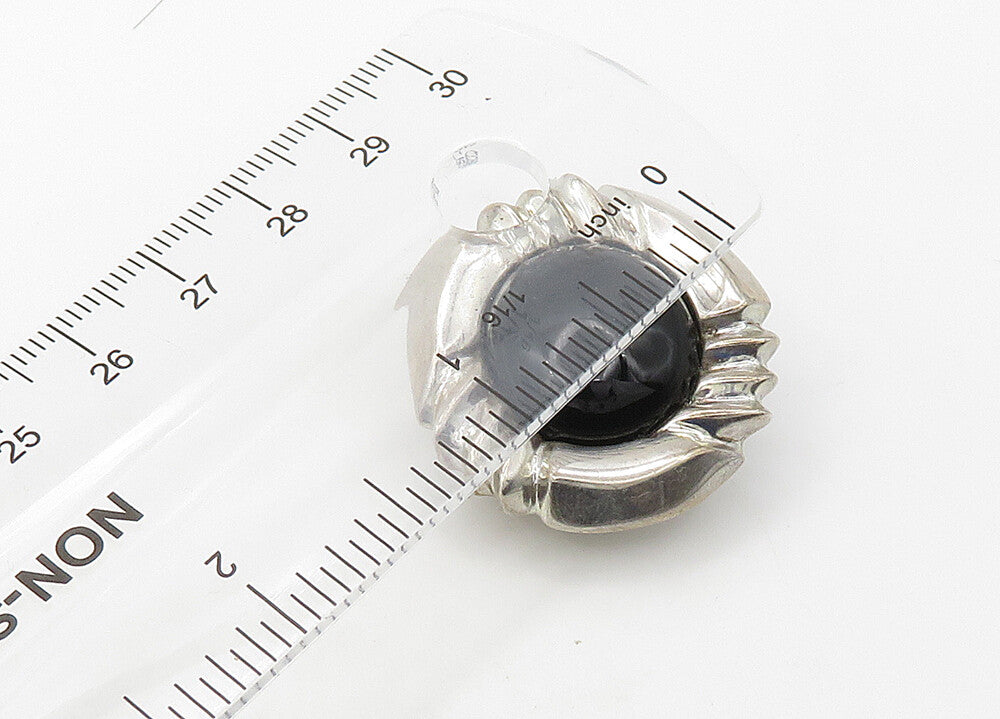 925 Silver & 14K GOLD  Vintage Black Onyx Non Pierce Drop Earrings  EG10650