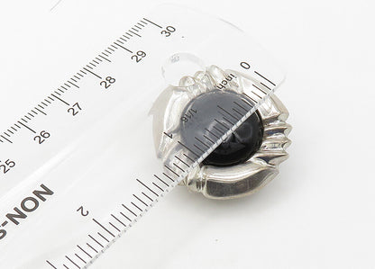 925 Silver & 14K GOLD  Vintage Black Onyx Non Pierce Drop Earrings  EG10650