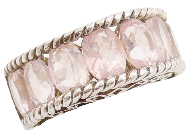 925 Sterling Silver Vintage Ring Oval Cut Topaz Swirly Carved  Sz 8  RG29856