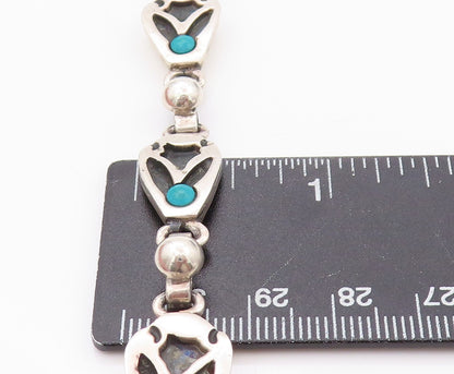925 Sterling Silver Vintage Bracelet MEXICO Turquoise Flower Carved  BT11083