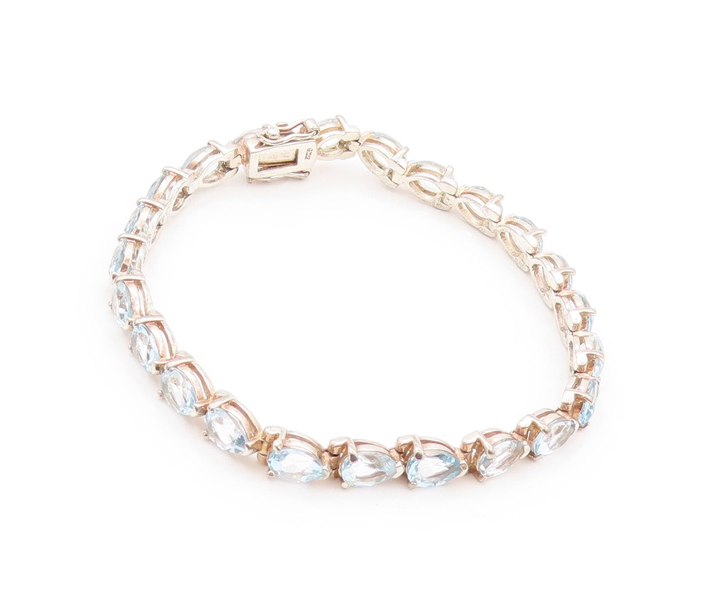 925 Sterling Silver Vintage Bracelet Drop Cut Blue Topaz Tennis Bracelet BT11146