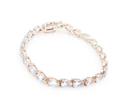 925 Sterling Silver Vintage Bracelet Drop Cut Blue Topaz Tennis Bracelet BT11146