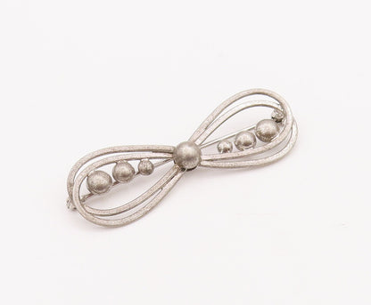 925 Sterling Silver Vintage Brooch Pin Double Ribbon Cutout Beaded Bow  BP11114