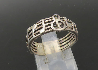 925 Sterling Silver  Vintage Music Notes Motif Band Ring Sz 7  RG22704