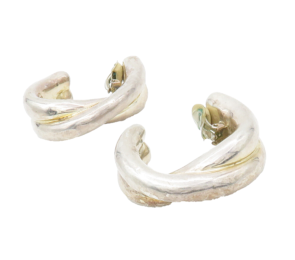 925 Sterling Silver  Vintage Smooth Hollow Non Pierce JHoop Earrings  EG8539