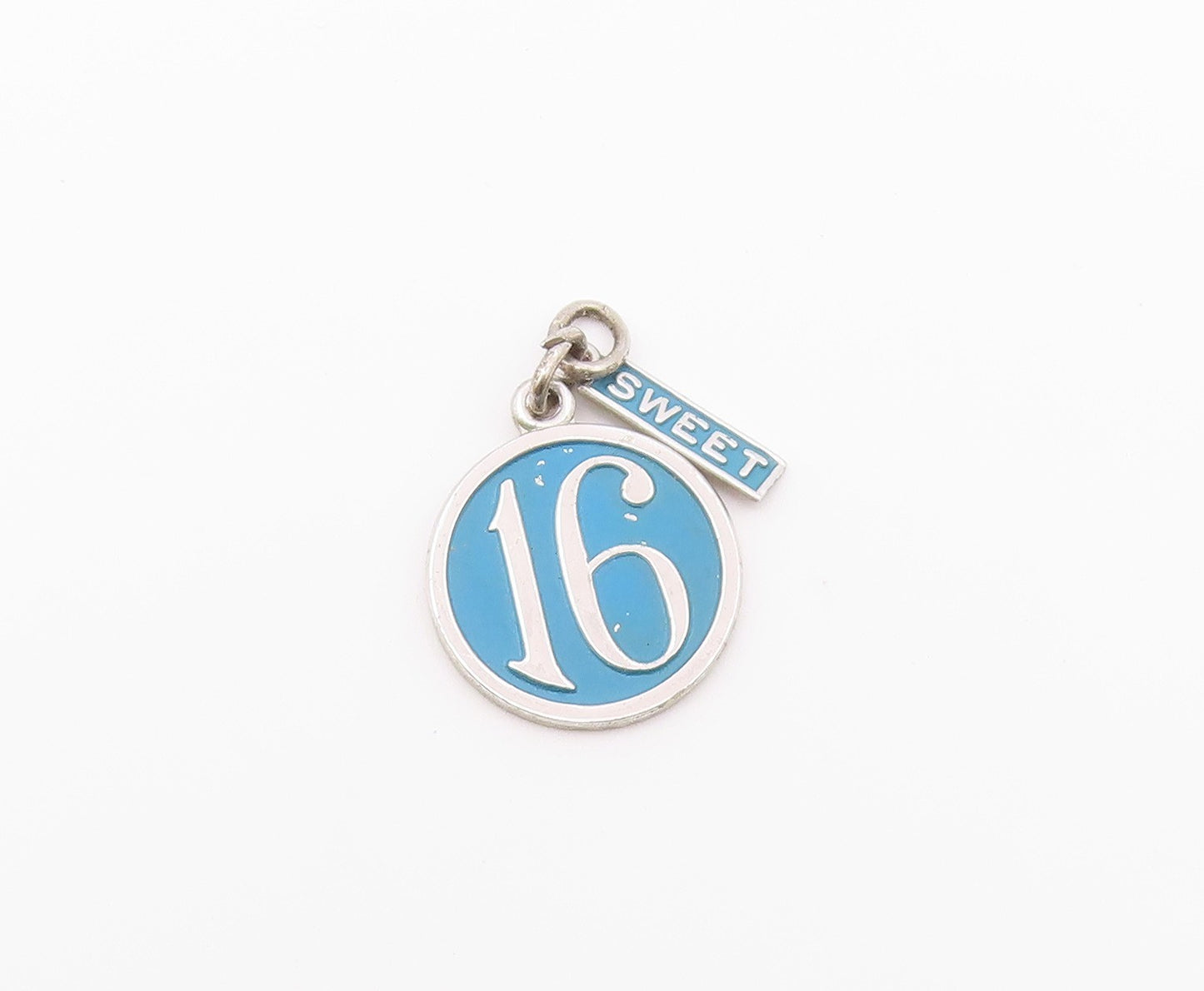 925 Sterling Silver  Vintage Enamel Sweet Sixteen Birthday Pendant  PT18113