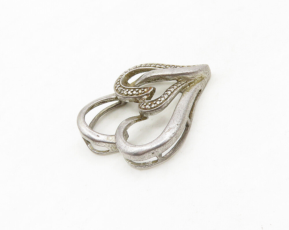 925 Sterling Silver  Vintage Genuine Diamond Open Love Hearts Pendant  PT14293