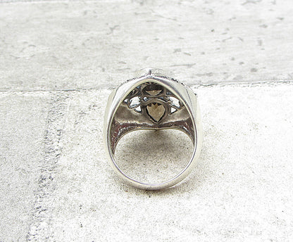 925 Sterling Silver Smoky Quartz & Marcasite Cross Cocktail Ring Sz 8.5 RG1960