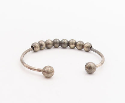 925 Sterling Silver Vintage Bracelet Minimalist Movable Beaded Cuff  BT10706