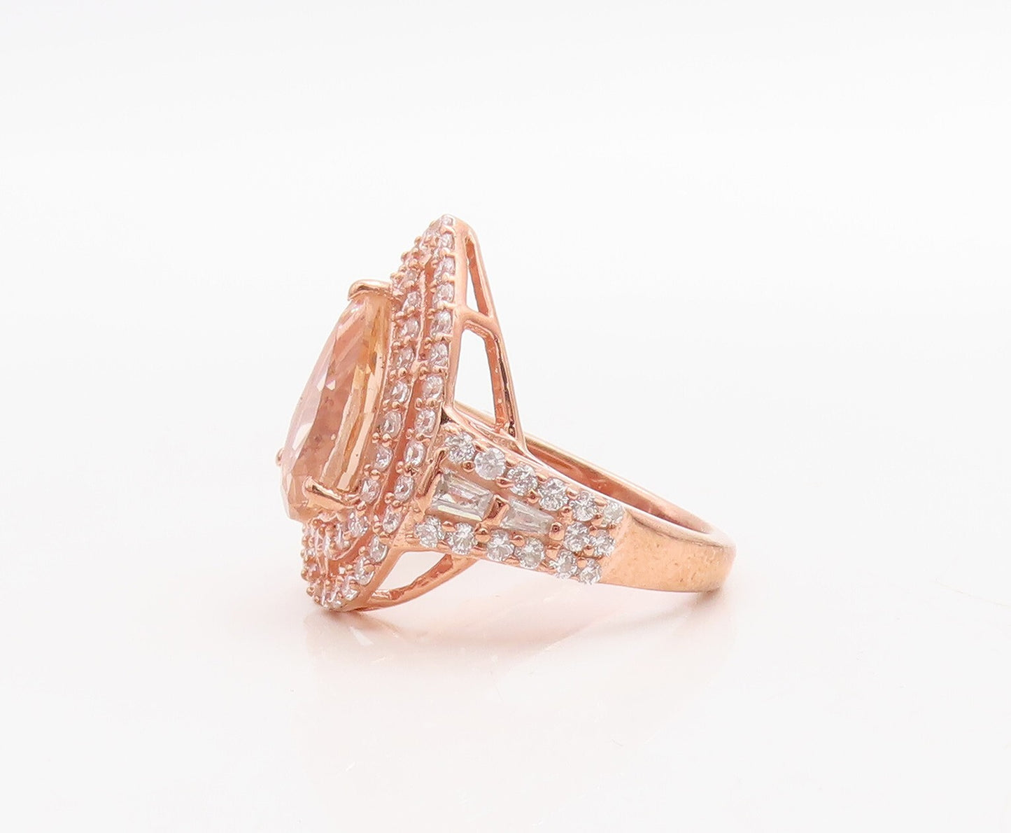 925 Sterling Silver Vintage Ring Rose Gold Plated Morganite & CZ  Sz 6  RG30967