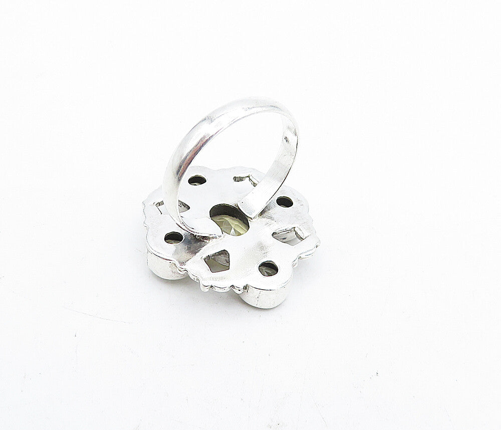 925 Sterling Silver  Vintage Yellow Topaz Swirl Cocktail Ring Sz 9.5  RG5597