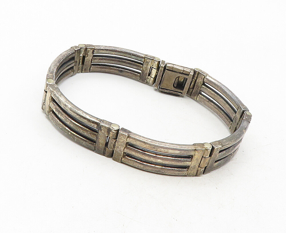 925 Sterling Silver  Vintage Smooth Dark Tone Bar Link Chain Bracelet  BT4090