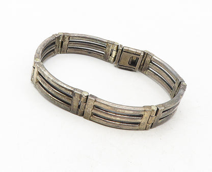 925 Sterling Silver  Vintage Smooth Dark Tone Bar Link Chain Bracelet  BT4090