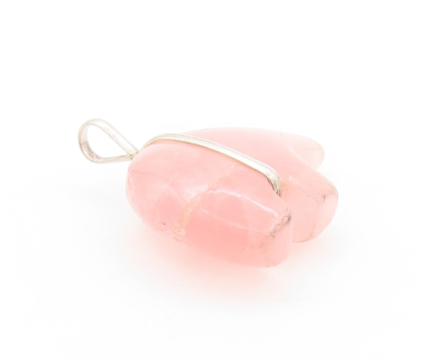 925 Sterling Silver Vintage Pendant Modernist Rose Quartz Bear  PT24204