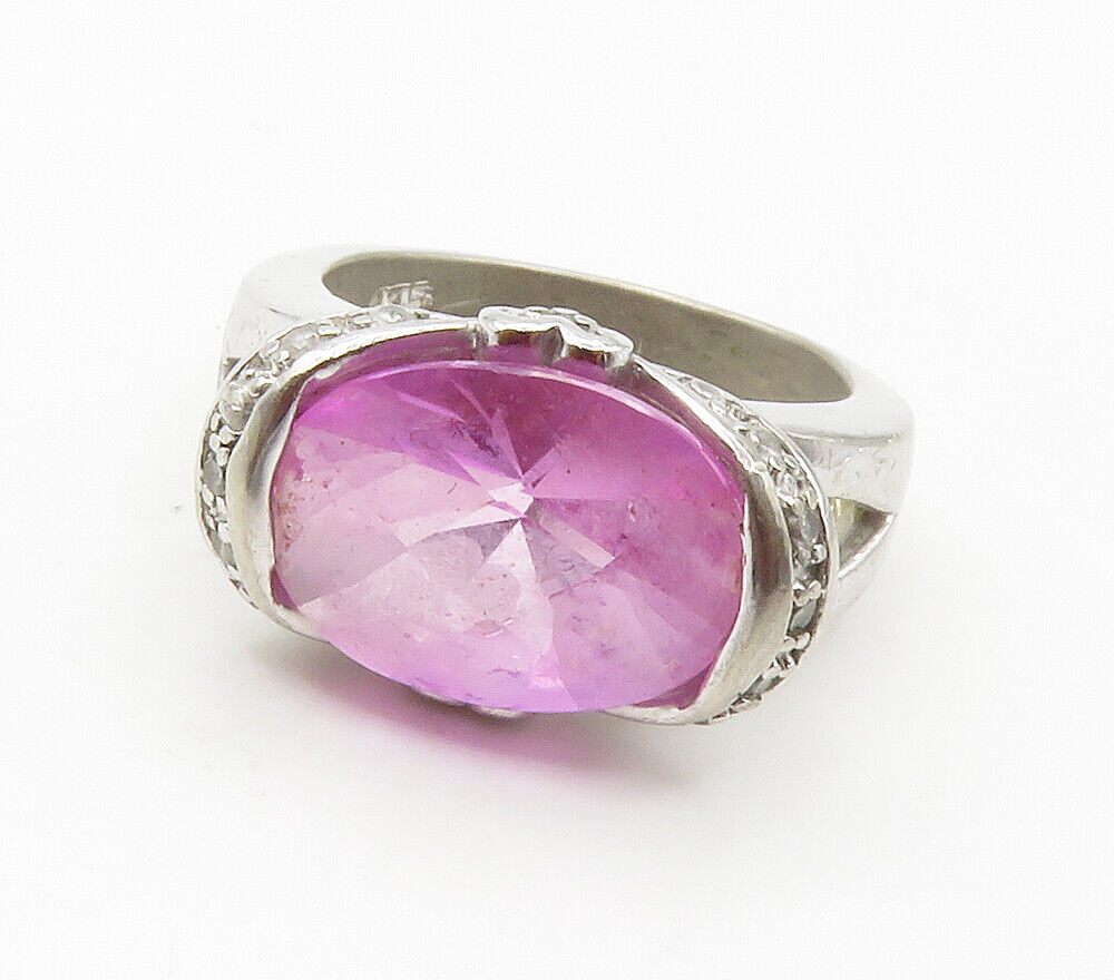 925 Sterling Silver  Faceted Pink Topaz Shiny Cocktail Ring Sz 6.5  RG15339