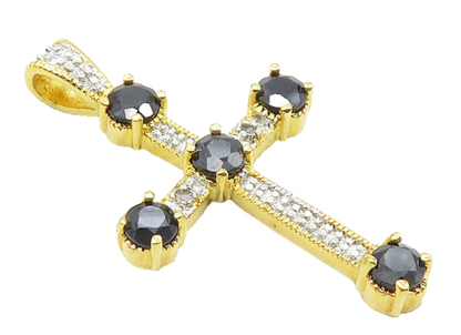 925 Sterling Silver  Black Hematite & Topaz Religious Cross Pendant  PT7906