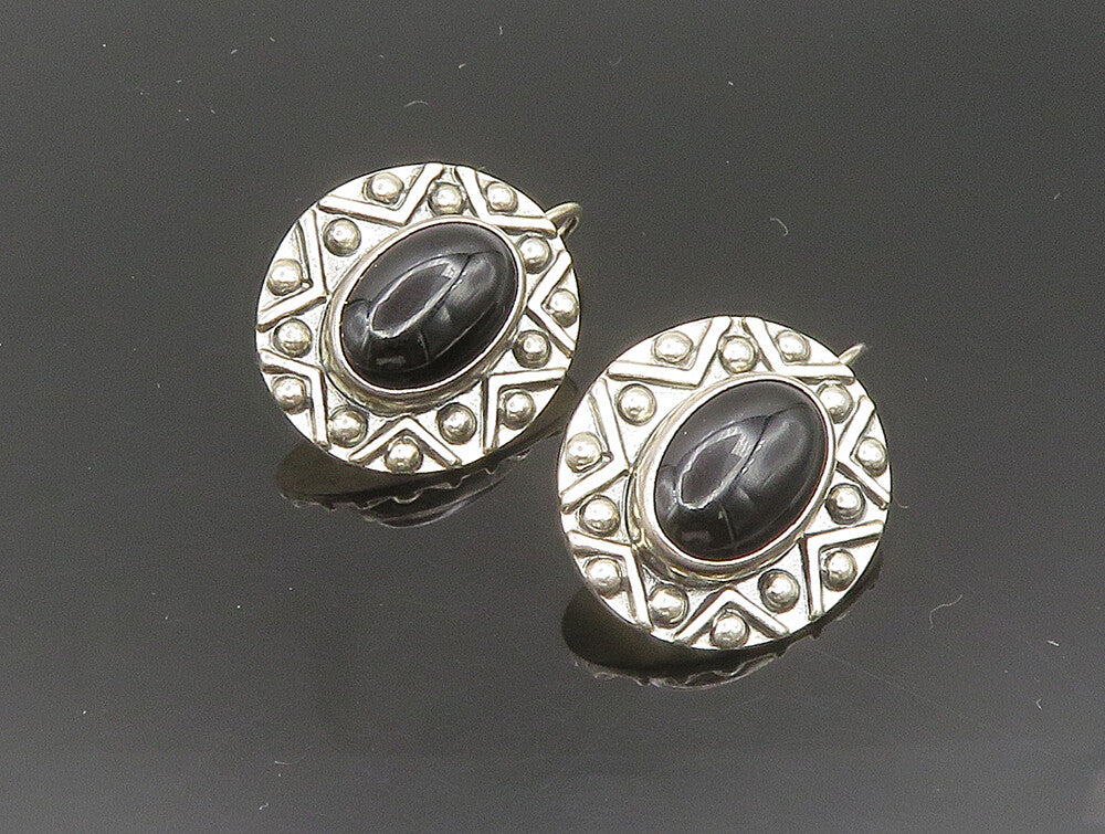 MEXICO 925 Silver  Vintage Black Onyx Star & Beads Drop Earrings  EG11621