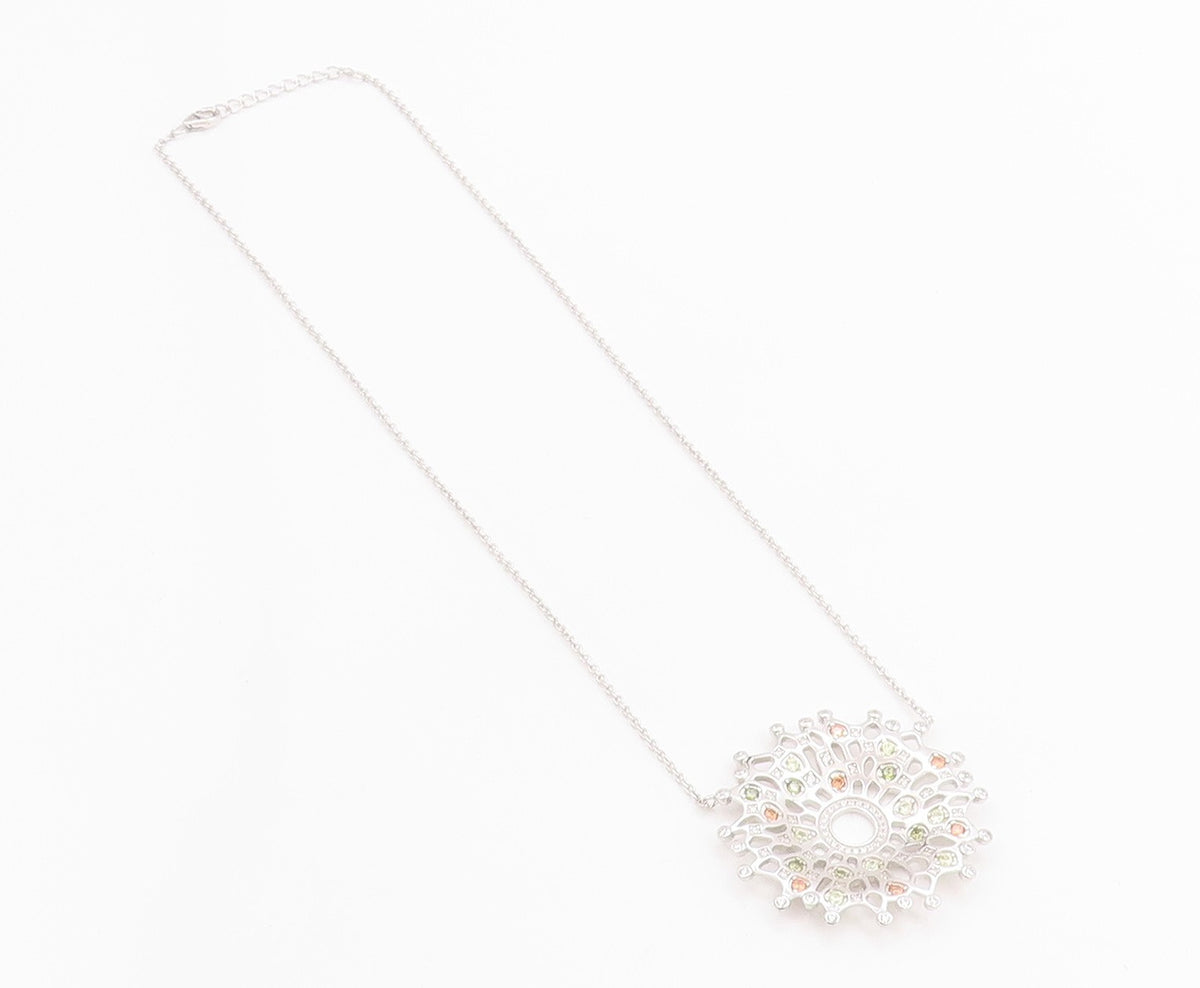 925 Sterling Silver Vintage Necklace Multi Gemstone Intricate Snowflake  NE4659