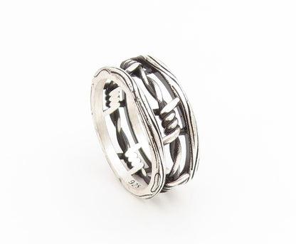 925 Sterling Silver Vintage Ring Gothic Barbed Wire Wide Band  Sz 12.5  RG34417