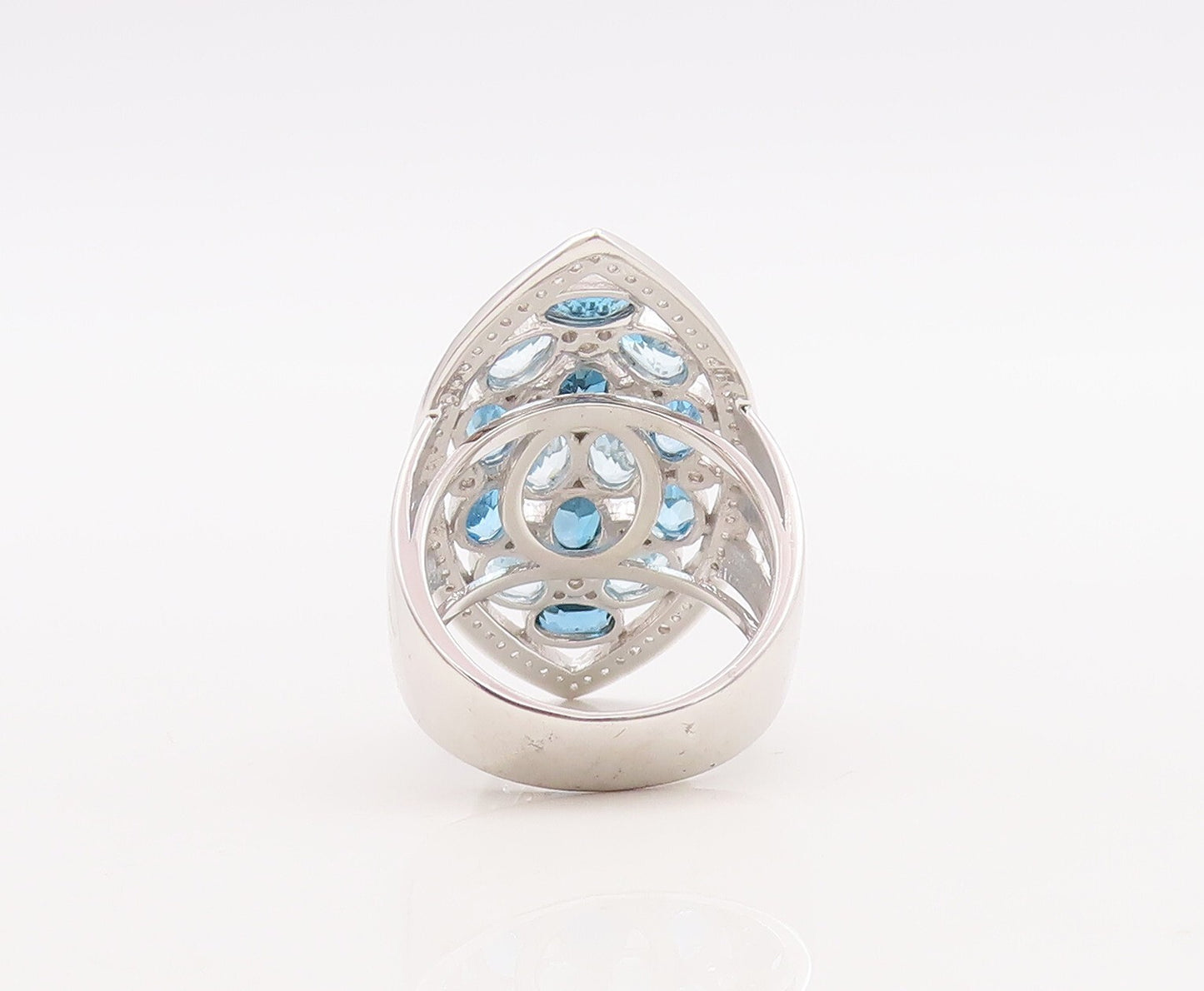 925 Sterling Silver Vintage Ring Carved Oval Cut Blue Topaz Inlay  Sz 7  RG29847