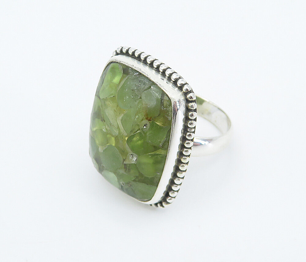 925 Sterling Silver  Peridot Cluster Square Fluted Cocktail Ring Sz 9  RG8306