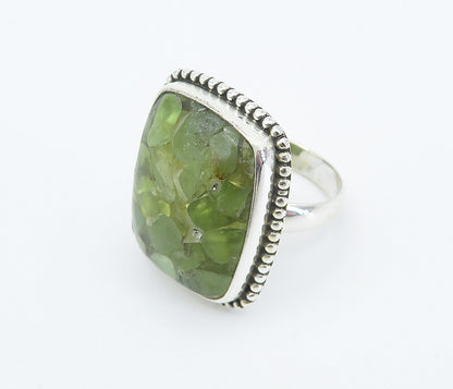 925 Sterling Silver  Peridot Cluster Square Fluted Cocktail Ring Sz 9  RG8306