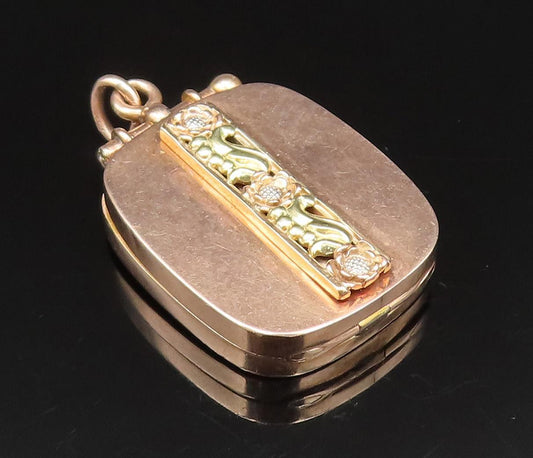 10K GOLD  Vintage Antique Tri Tone Floral Swirl Square Pendant (OPENS)  GP370