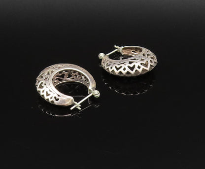 925 Sterling Silver  Vintage Openwork Scroll Love Hearts Hoop Earrings EG11969