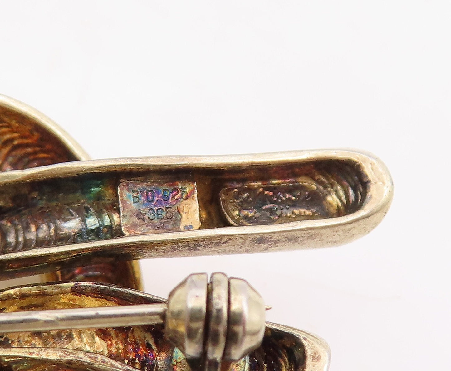 925 Sterling Silver Vintage Brooch Gold Plated Cutout Interlocked Ropes  BP11501