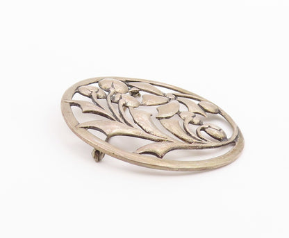 925 Sterling Silver  Vintage Blooming Floral Leaf Vine Brooch Pin  BP3227