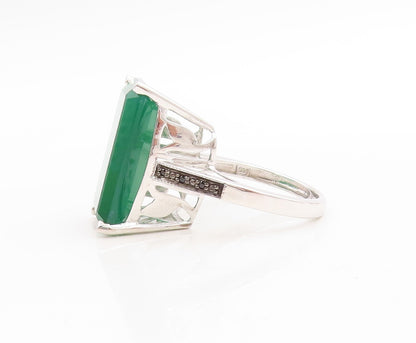 925 Sterling Silver Vintage Ring Black Diamonds & Green Onyx  Sz 8  RG30701