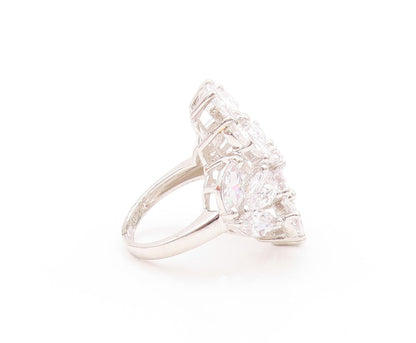 925 Sterling Silver Vintage Ring Drop & Marquise Cut CZ Flowers  Sz 7.5  RG32990