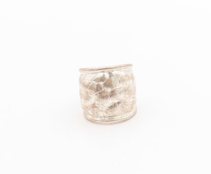 925 Sterling Silver Vintage Ring Broad Brutalist Carved Band  Sz 7  RG33302