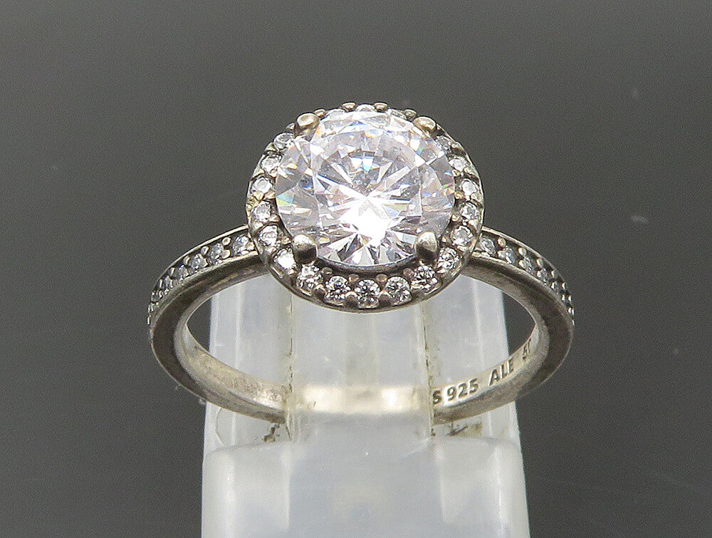 PANDORA 925 Silver  Vintage Cubic Zirconia Solitaire Ring Sz 5.5  RG24090