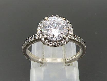 PANDORA 925 Silver  Vintage Cubic Zirconia Solitaire Ring Sz 5.5  RG24090