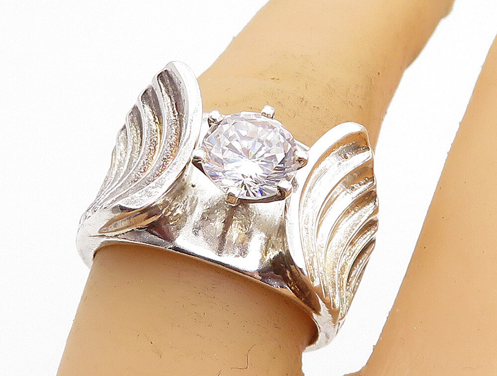 925 Sterling Silver  Vintage Cubic Zirconia Solitaire Ring Sz 7.5  RG4918