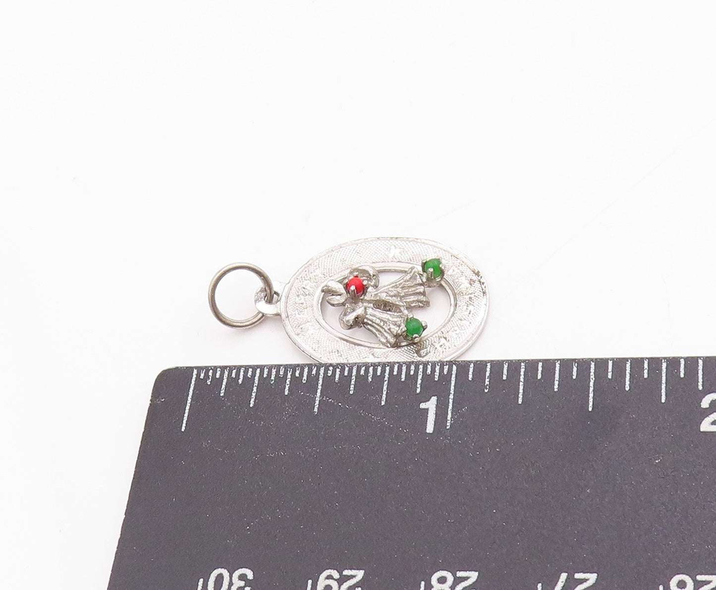 925 Sterling Silver Vintage Pendant Gemstone Cutout Christmas Bells  PT24565