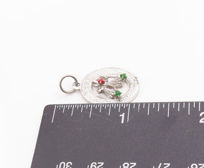 925 Sterling Silver Vintage Pendant Gemstone Cutout Christmas Bells  PT24565