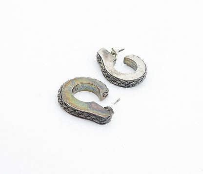 BALI 925 Silver  Vintage Dark Tone Basket Weave Braid JHoop Earrings  EG3107