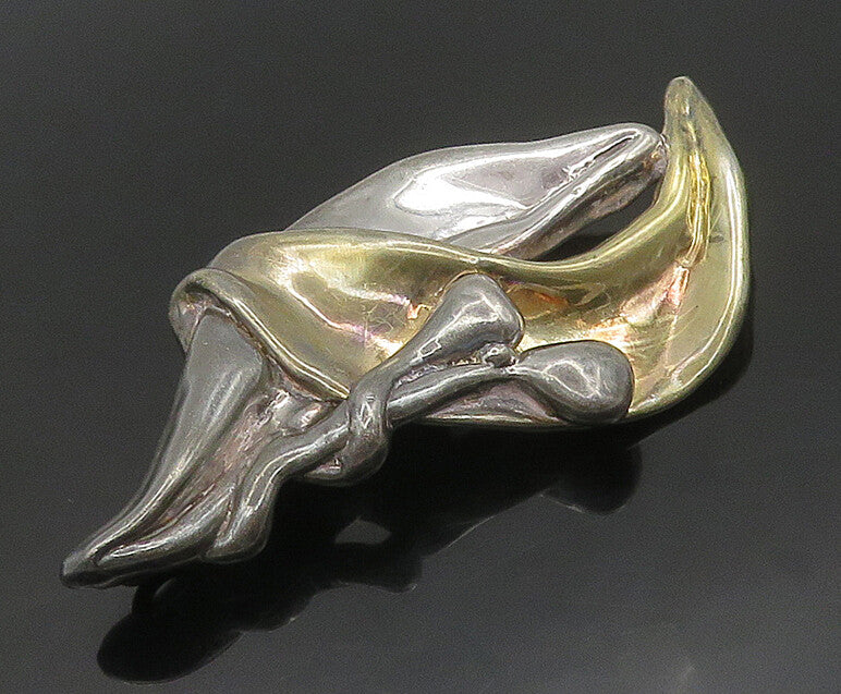 DESIGNER 925 Sterling Silver  Vintage Two Tone Sculpted Brooch Pin  BP7132