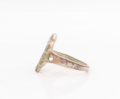 925 Sterling Silver Vintage Ring Brutalist Cutout Net Design  Sz 7  RG31744