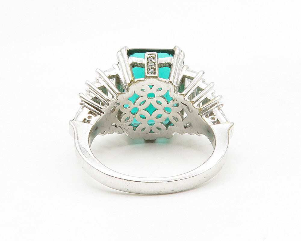 925 Sterling Silver  Green Topaz & Cubic Zirconia Cocktail Ring Sz 8  RG13959