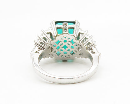 925 Sterling Silver  Green Topaz & Cubic Zirconia Cocktail Ring Sz 8  RG13959