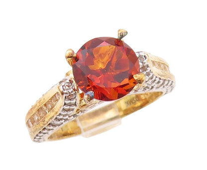 925 Sterling Silver Vintage Ring Gold Plated Red & White Topaz  Sz 7  RG30193
