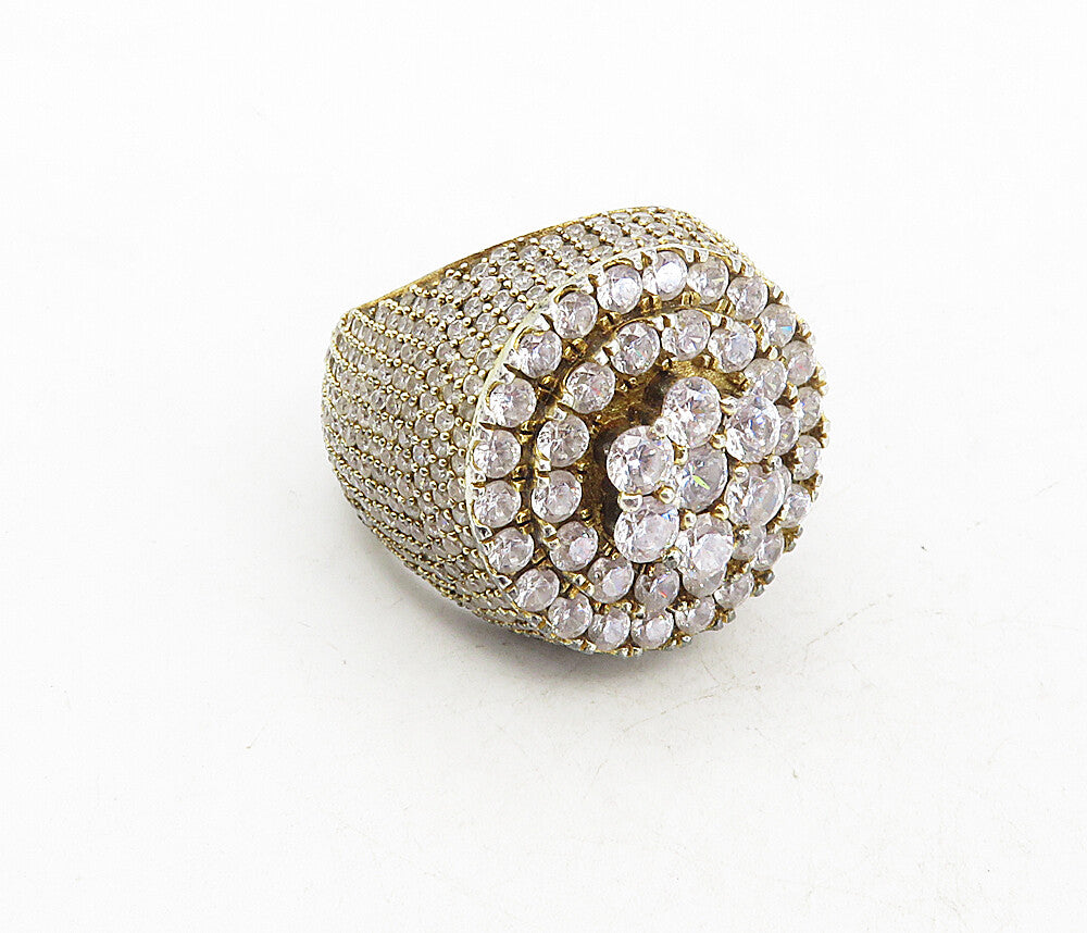925 Sterling Silver  Vintage Cubic Zirconia Floral Cocktail Ring Sz 12  RG8675