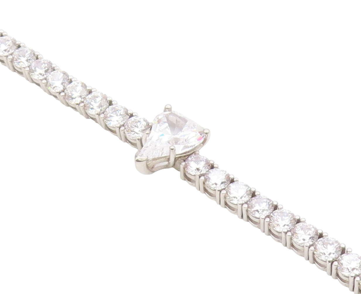 925 Sterling Silver Vintage Bracelet Heart Cut CZ Main Stone & CZ Band  BT10203