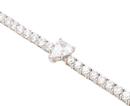 925 Sterling Silver Vintage Bracelet Heart Cut CZ Main Stone & CZ Band  BT10203
