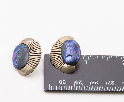 925 Sterling Silver Vintage Earrings ANGELINE MILLER NAVAJO Abalone Fan  EG14373